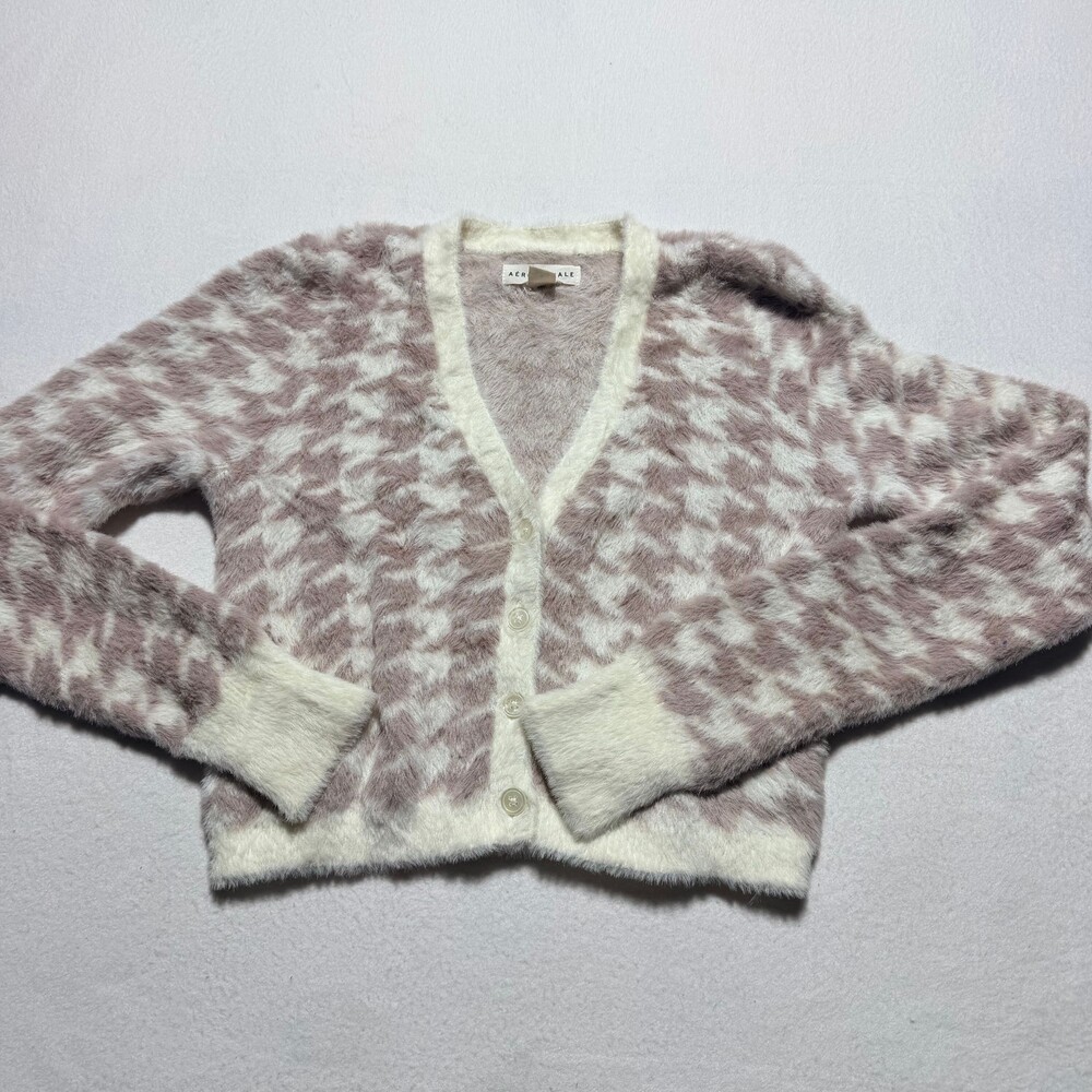 Aeropostale Leopard Print Cardigan Size Small Beige Fuzzy Knit